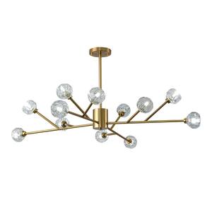 Boswell 12-Light Gold Unique Modern Branch Chandelier with Crystal Shade for Living Dining Room, No Bulbs Included