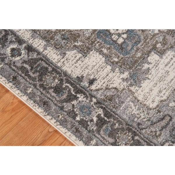 Alexandria 8 x 10 Ivory/Stone Gray Medallion Pattern Area Rug for High Traffic Living Room Dining Room Bedroom