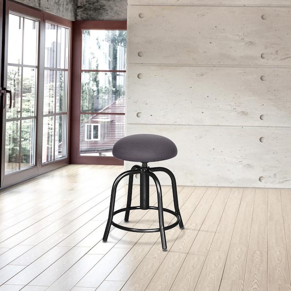 HAMPDEN FURNISHINGS Vince Collection 18-25" Adjustable Height, Black Metal Frame, Fabric Padded Swivel Stool, Grey Seat