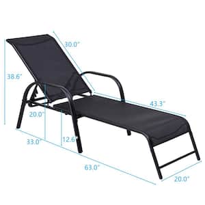 BlacK 2-Piece Metal Outdoor Chaise Lounge Chair Set