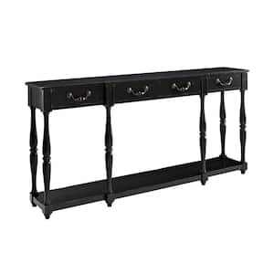 72 in. Black Standard Rectangle Wood Console Table with Drawers