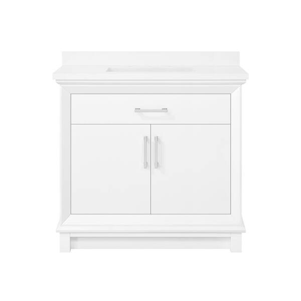 OVE Decors Churchill 36 in. W x 22 in. D x 34 in. H Single Sink Bath Vanity in Pure White with White Engineered Stone Top