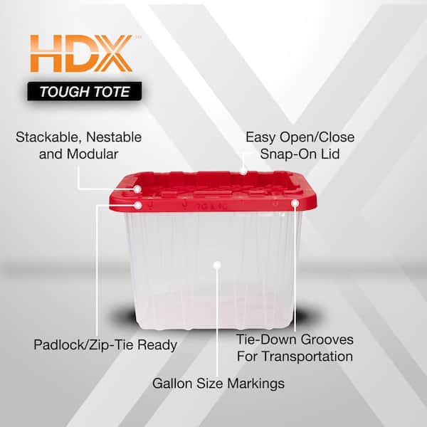 9 Gal. Tough Storage Tote in Clear with Red Lid