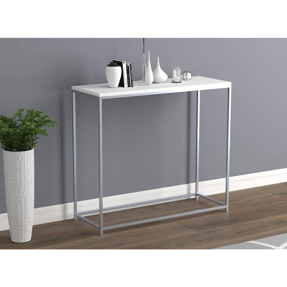 Modern White and Silver Metal Console Table with Storage