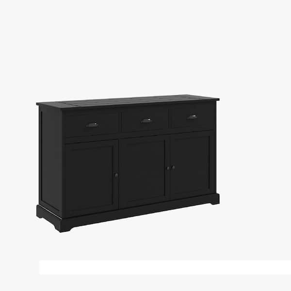 Gymax 3-Drawers Brown Wooden 53.5 in. Sideboard Buffet Cabinet Console Table Kitchen Storage Cupboard