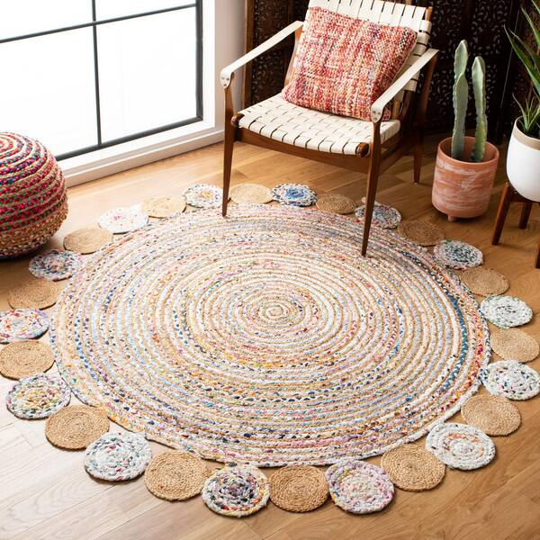 Cape Cod Beige/Multi 5 ft. x 7 ft. Circles Border Oval Area Rug