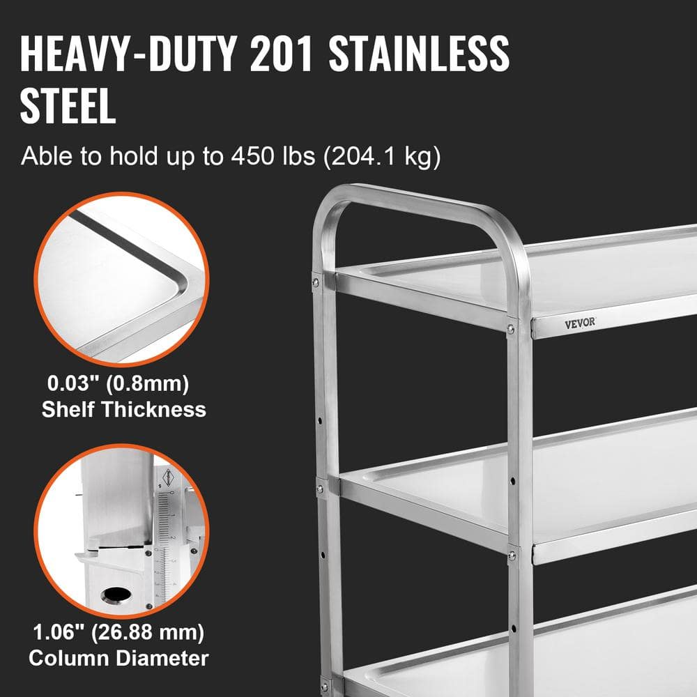 Silver 3-Tier Stainless Steel Rolling Utility Cart