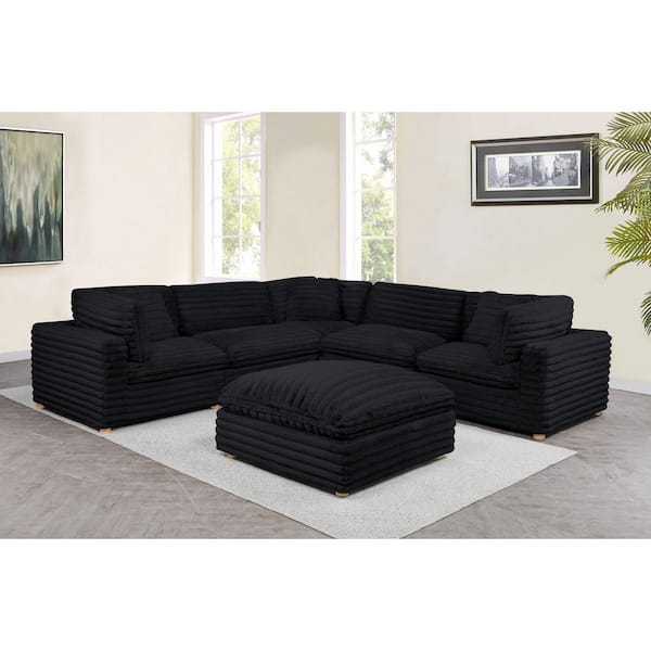 Adri 120 in. W Straight Arm 6-Piece Corduroy Fabric Modular Sectional Sofa in Black Color