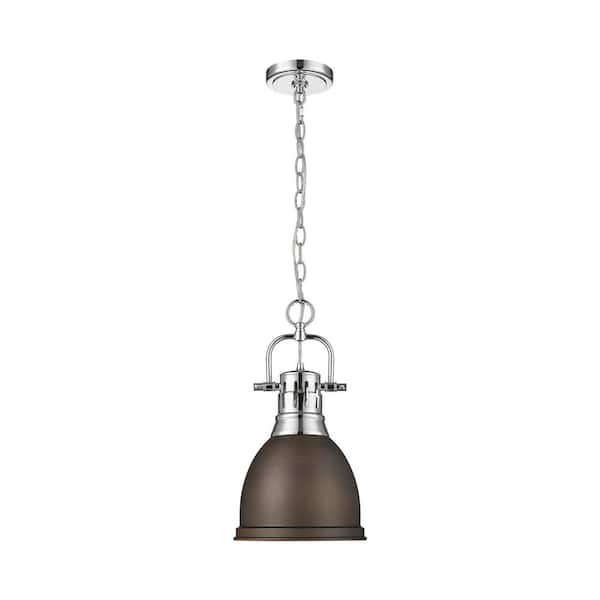 Golden Lighting Duncan 100-Watt 1-Light Chrome Pendant Light with Bronze Shade and No Bulbs Included