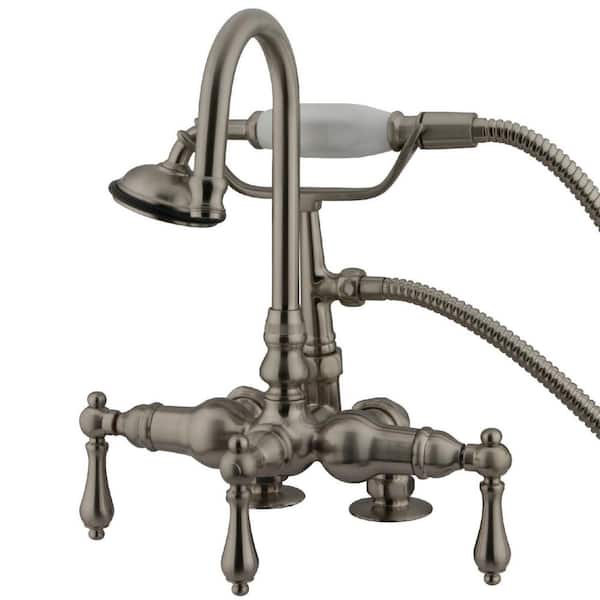 Kingston Brass Vintage 3-Handle Deck-Mount Clawfoot Tub Faucets with Hand Shower in Brushed Nickel