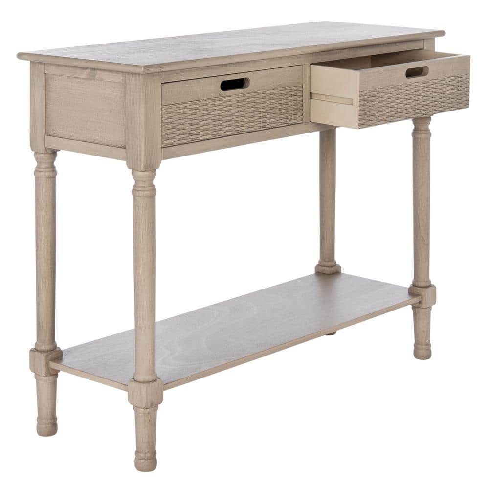 Greige Wood 2-Drawer Console Table with Storage