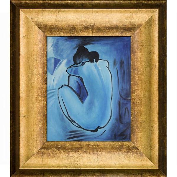LA PASTICHE Blue Nude by Pablo Picasso Athenian Gold King Framed Abstract Oil Painting Art Print 15 in. x 17 in.