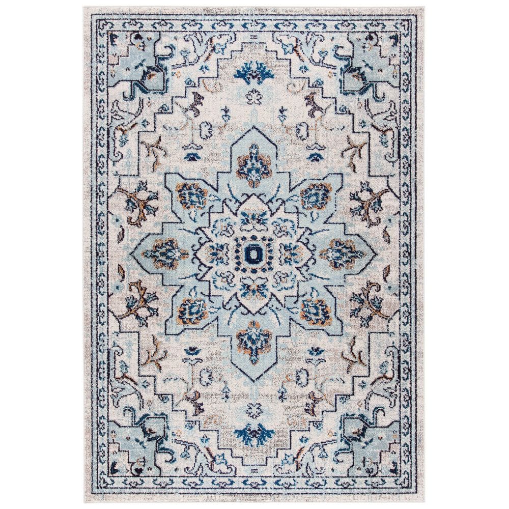 Madison Ivory/Light Blue Doormat 3 ft. x 5 ft. Border Geometric Floral Medallion Area Rug price history on PriceWatchPro