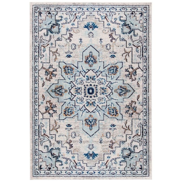 SAFAVIEH Madison Ivory/Light Blue Doormat 3 ft. x 5 ft. Border Geometric Floral Medallion Area Rug