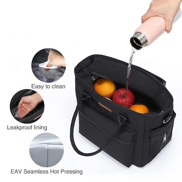 Wudkey Black Insulated Lunch Bag with Adjustable Shoulder Strap