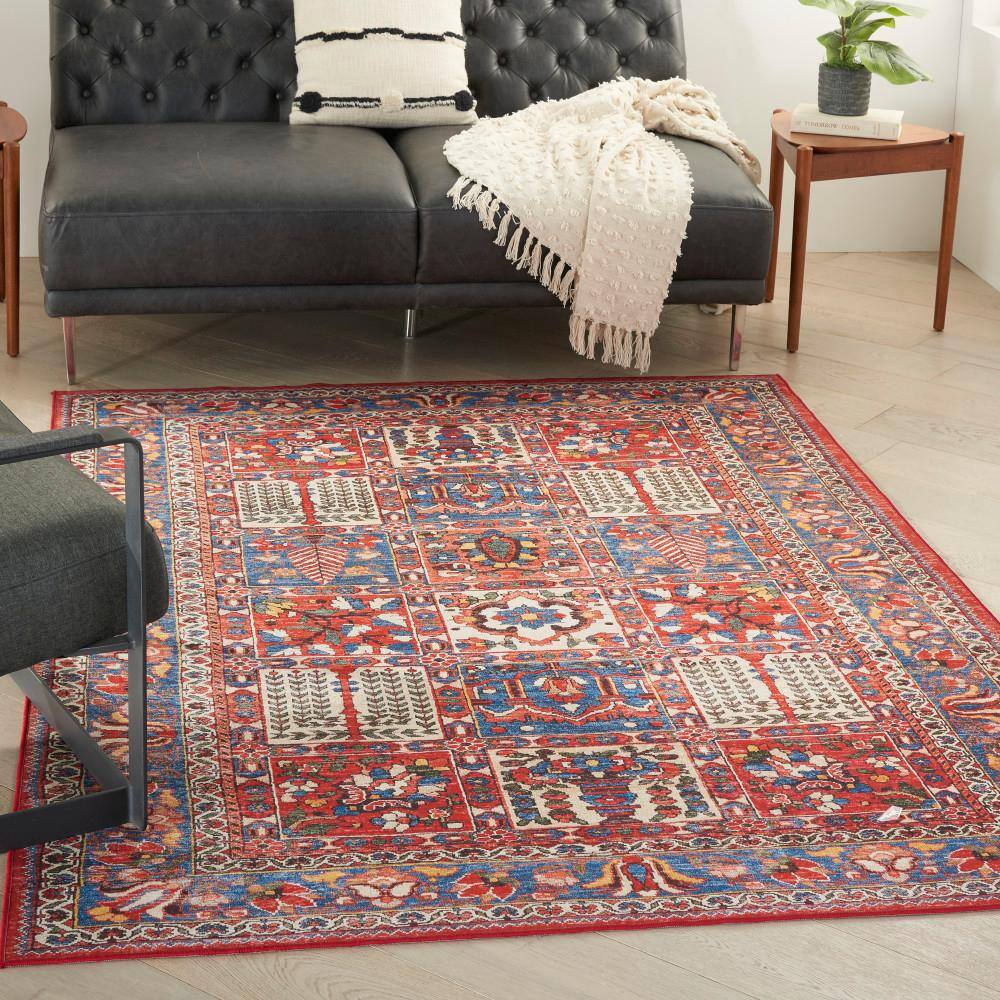 Red and Blue Persian Style Non-Slip 5' x 7' Rug