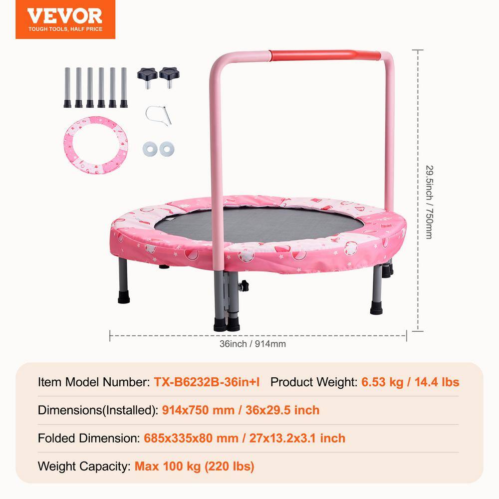 Pink Foldable Kids' Trampoline with Foam Handle
