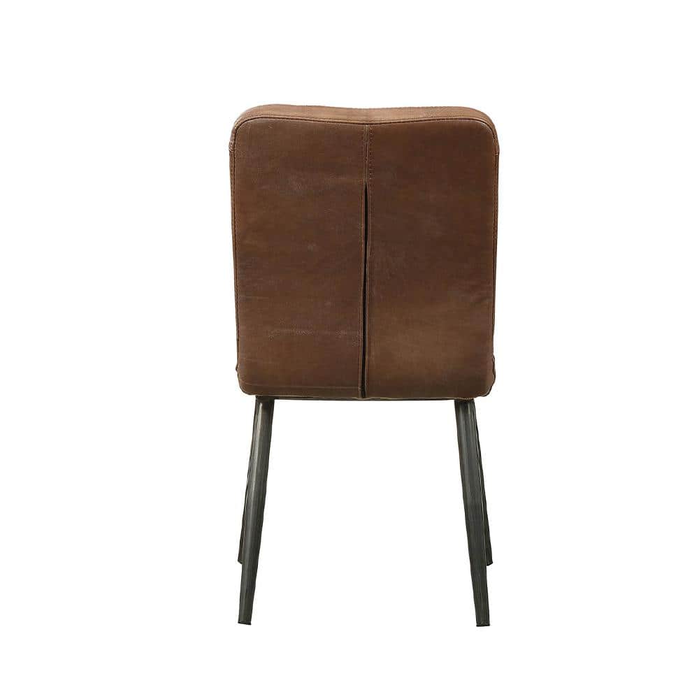 Low-Profile Vintage Chocolate Leather Side Chair with Metal Legs