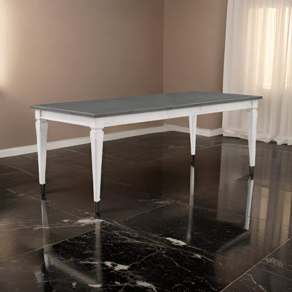 Benjara 90 in. Gray and White Wood 4 Legs Dining Table Seating 10 ...