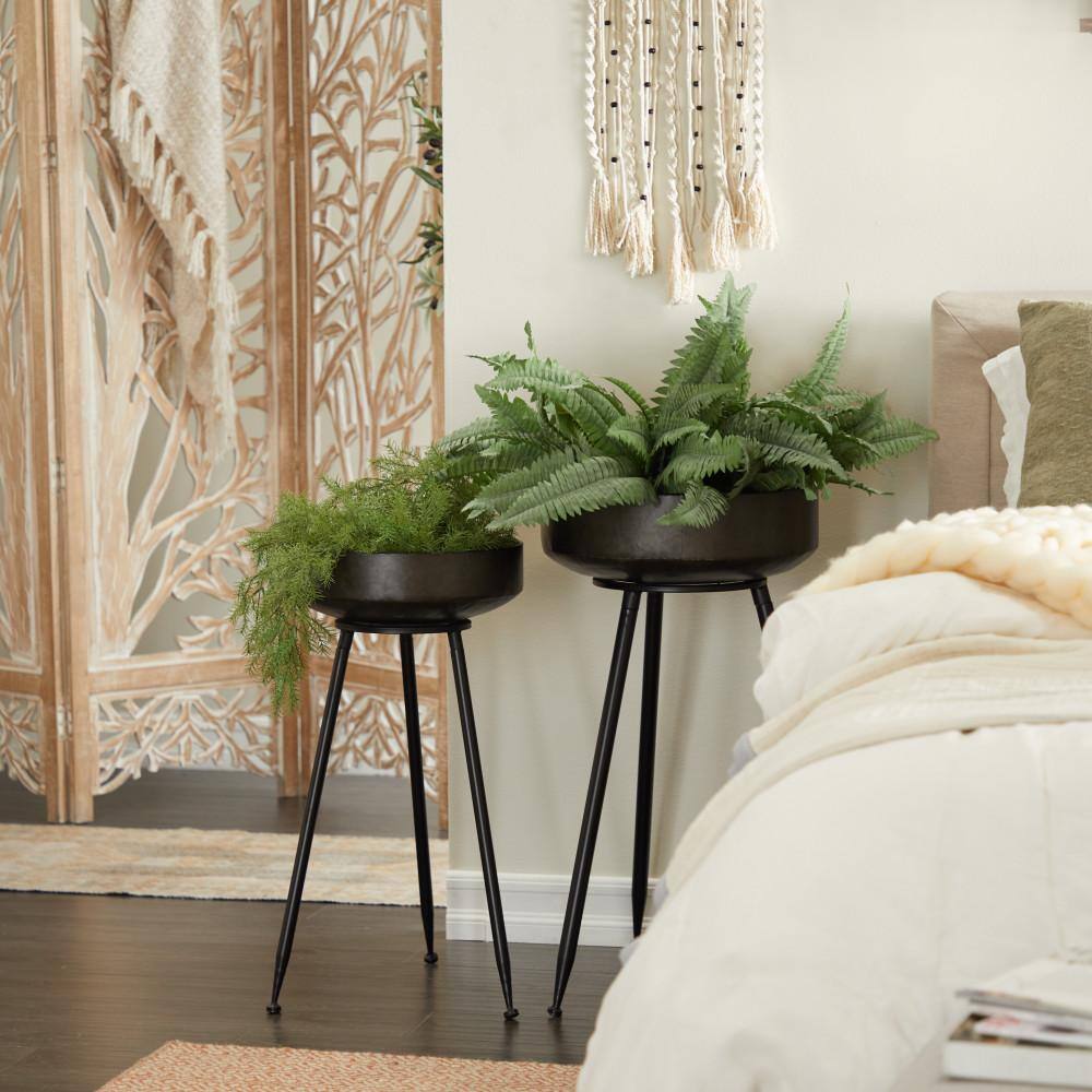 Monroe Lane Extra Large Black Metal Planter Set with Stands