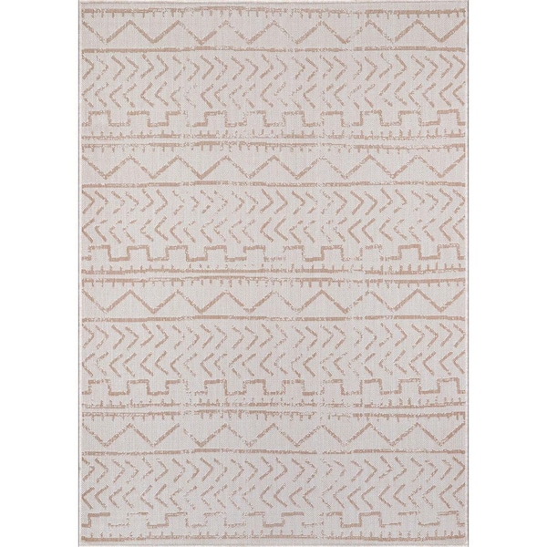 Beverly Rug Beige 10 ft. x 14 ft. Waikiki Trellis Modern Indoor Outdoor Area Rug