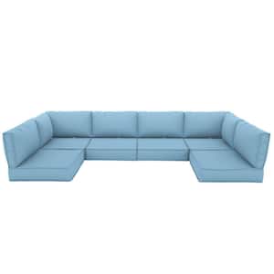 26 in. x 26 in. x 4 in. (14-Piece) Deep Seating Outdoor Lounge Chair Sectional Cushion Sky Blue