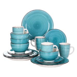Bella 16-Pieces Dinnerware Set Porcelain Dinner Set Crockery in Vintage Look Turquoise (Service for 4)