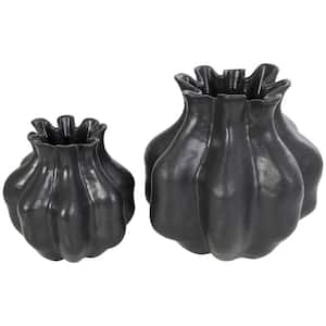 Black Tulip Shaped Resin Abstract Decorative Vase (Set of 2)