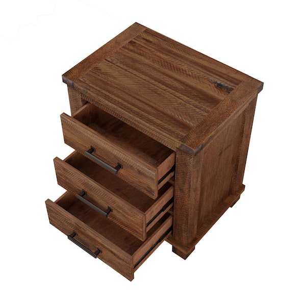 Rustic 3-Drawer Reclaimed Solid Wood Farmhouse Nightstand Set of 2(24 in. W x 17 in. D x 25.6 in. H)