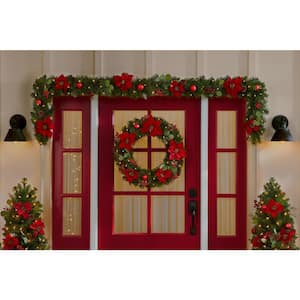 30 in Berry Bliss Battery Operated Mixed Pine LED Pre-Lit Artificial Wreath with Time