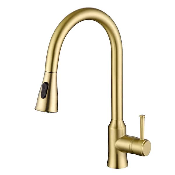 Brushed Gold 15.75 in. Pull Down Sprayer Kitchen Faucet with 360° Spout Swivel