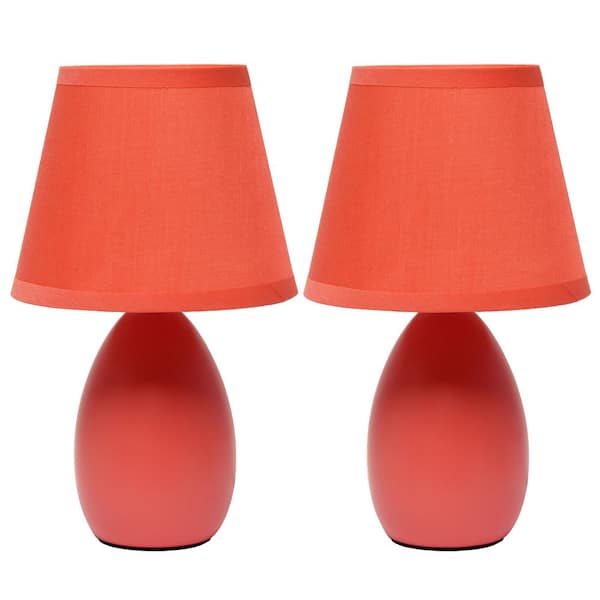 Creekwood Home 9.45 in. Orange Petite Ceramic Oblong Bedside Table Desk Lamp Set with Matching Tapered Drum Fabric Shade (2-Pack)