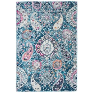 Madison Blue/Grey Doormat 3 ft. x 5 ft. Medallion Floral Area Rug
