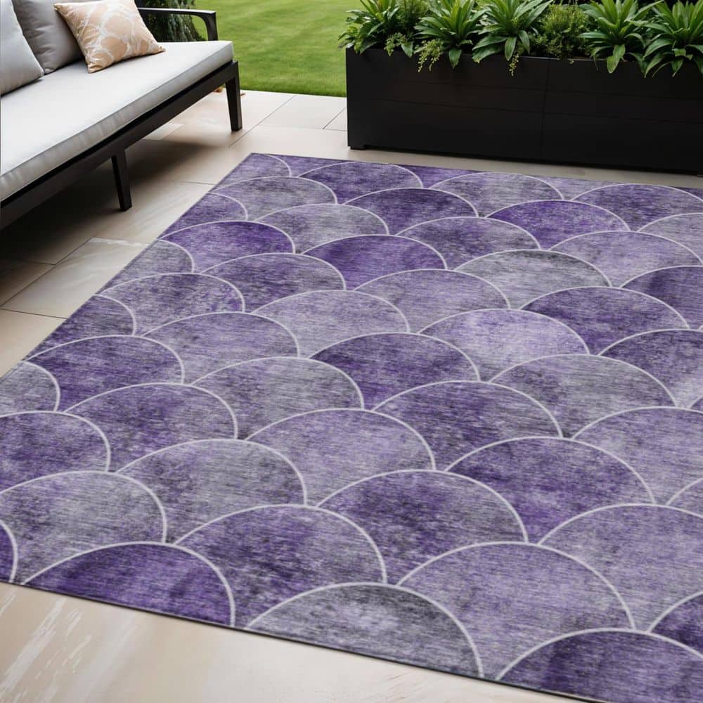 Purple, Lilac, Lavender 5 ft. x 8 ft.  Woven Abstract Polyester Rectangle Indoor / Outdoor Area Rug price history on PriceWatchPro