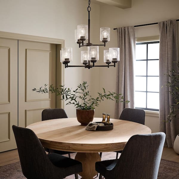 Winslow 27 in. 9-Light Black 2-Tier Contemporary Shaded Cylinder Chandelier for Dining Room