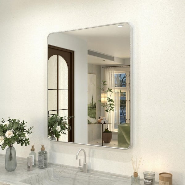 Kielo 30 in. W x 36 in. H Rectangular Framed Wall Bathroom Vanity Mirror in Brushed Nickel