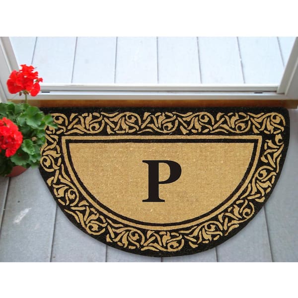 Heavy Duty Bella Brown 22 in. x 36 in. No Backing Coir Monogrammed P Indoor Outdoor Door Mat