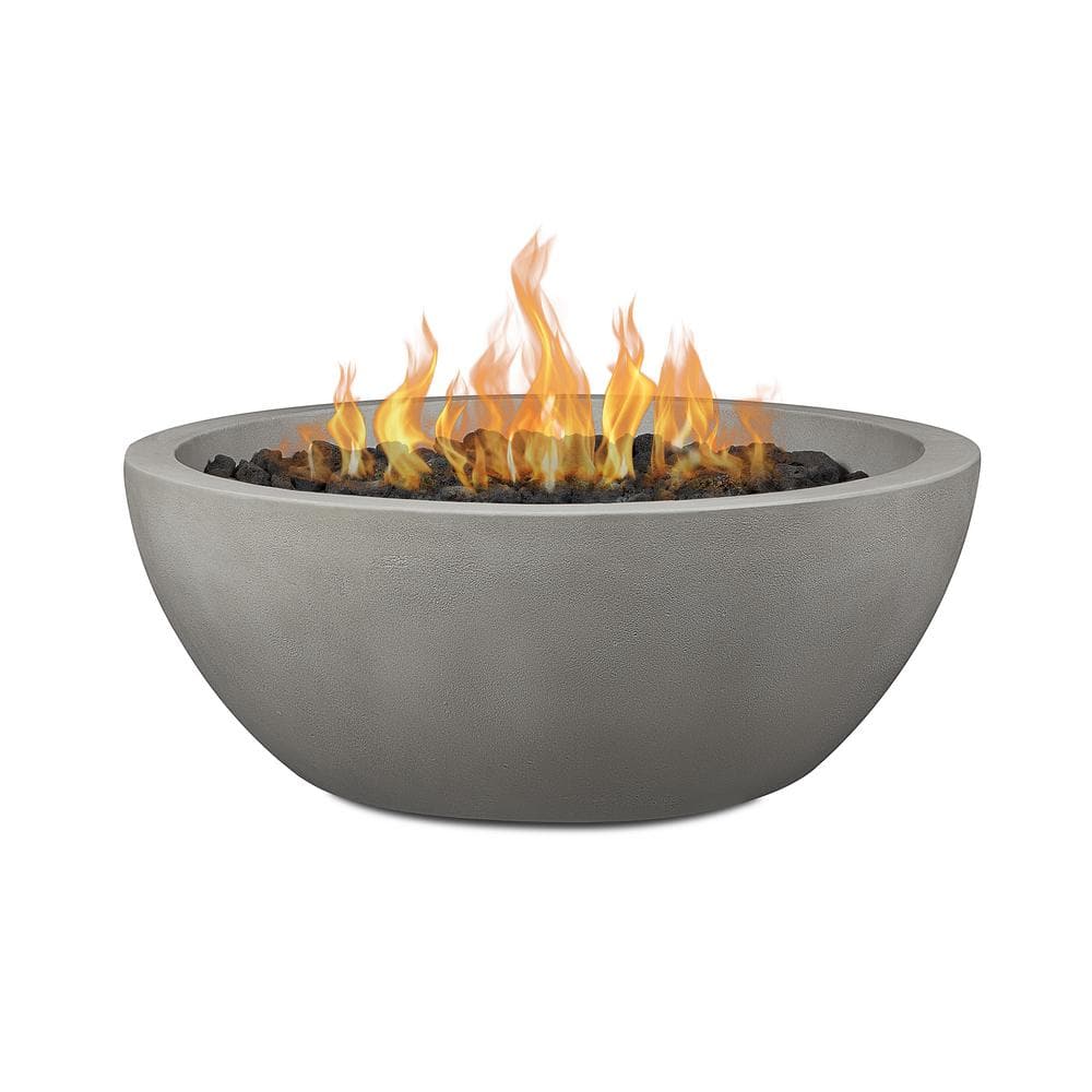 Pompton 38 in. Round Concrete Composite Propane Fire Pit in Shade with  Vinyl Cover 131LP-SHD - The Home Depot