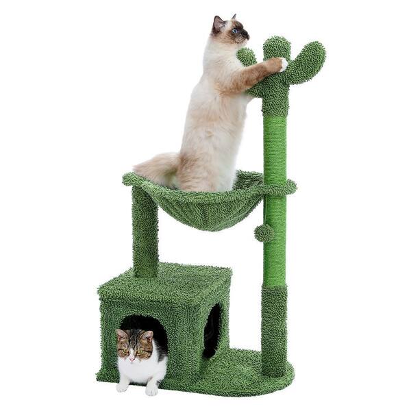 cenadinz Cactus Cat Tree Condo 39.4 in. with Hammock Perch Cat Sisal Scratching  Post for Indoor Kitty Medium Cats Green CH3AMT0195GN - The Home Depot