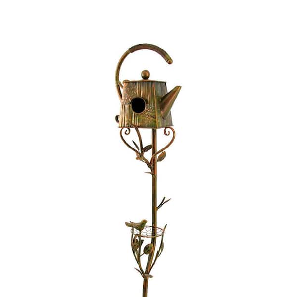 Zaer Ltd. International 65 in. Tall Antique Copper Teapot Birdhouse Square Teapot