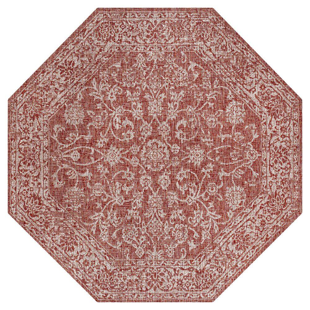 Tela Bohemian Textured Weave Floral Red/Taupe 8 ft. Octagon Indoor/Outdoor Area Rug price history on PriceWatchPro