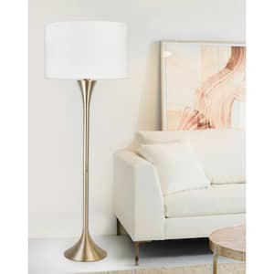 65 in. Gold Plated Floor Lamp with Slim-Line Tapered Body Design and Off-White Linen Drum Shade