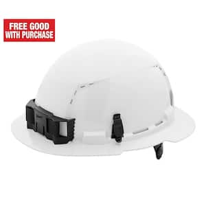 BOLT White Type 1 Class C Full Brim Vented Hard Hat with 6-Point Ratcheting Suspension
