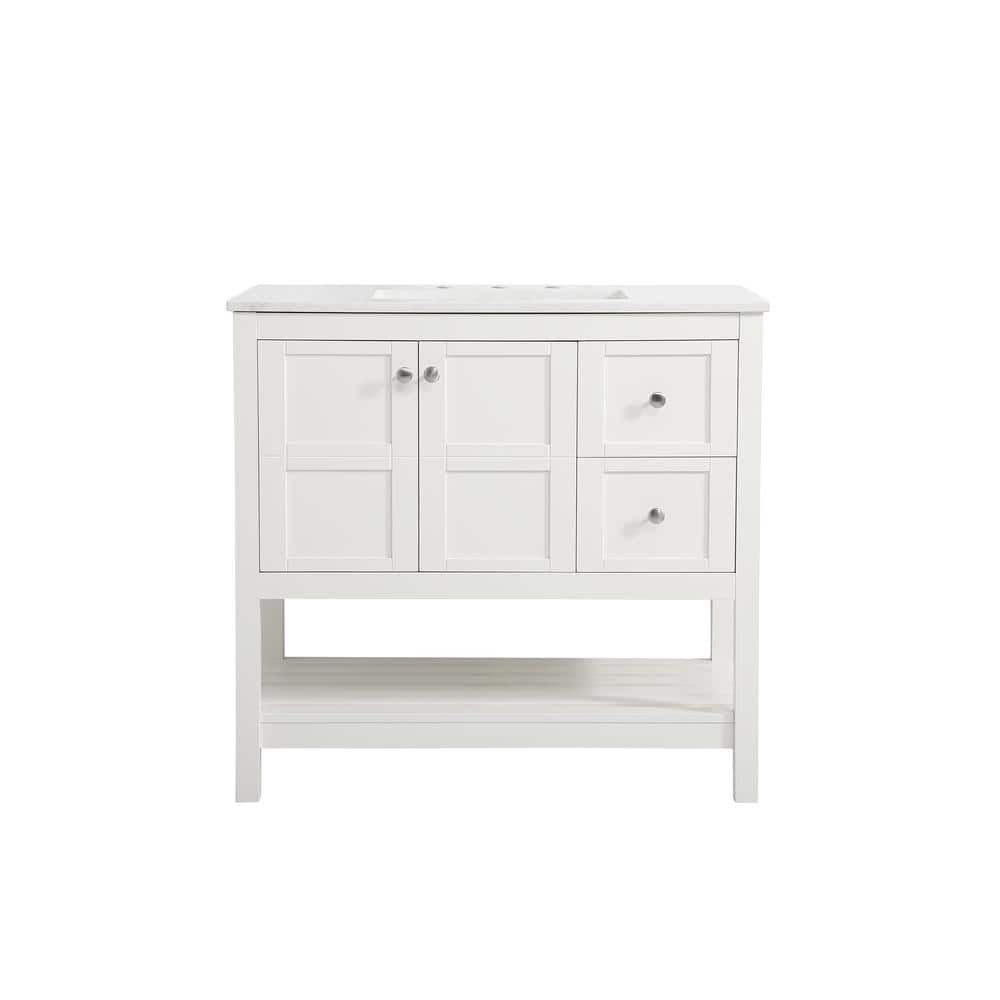 Simply Living 36 in. Single Bathroom Vanity in White with Quartz Vanity Top