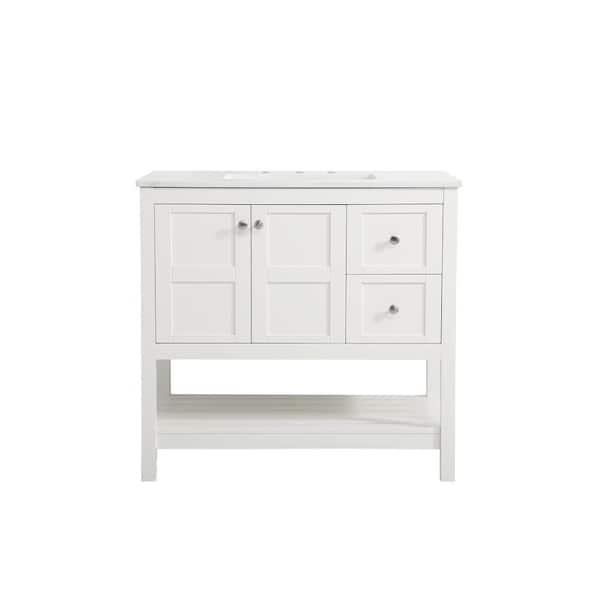 Unbranded Simply Living 36 in. Single Bathroom Vanity in White with Quartz Vanity Top in Calacatta White