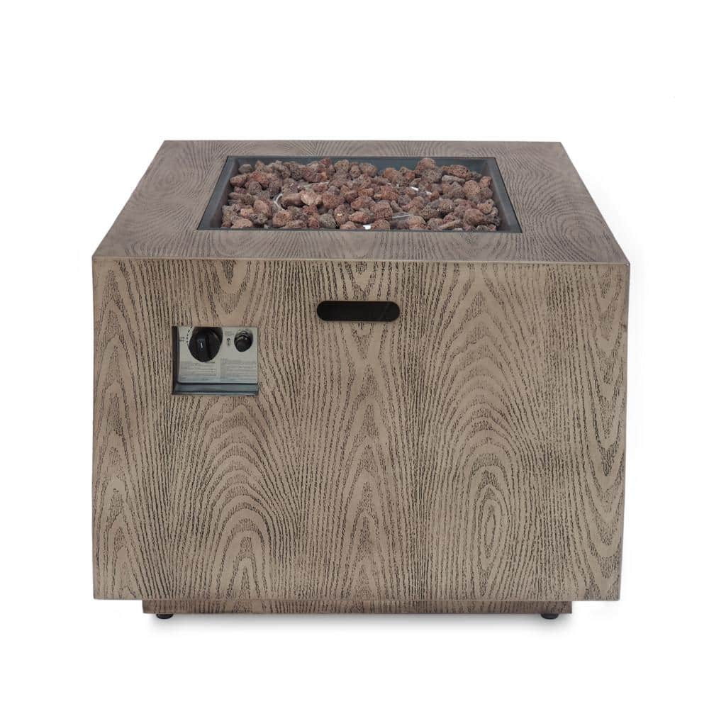 Noble House Bellvue Metal Square Propane Brown Outdoor Patio Fire Pit Table