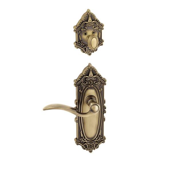 Grandeur Grande Victorian Single Cylinder Vintage Brass Combo Pack Keyed Differently with Bellagio Lever and Matching Deadbolt