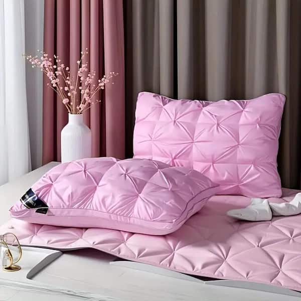 Pink Bread Shape Pillows Pleated Top and Flat Bottom Down, Polyester, Fluffy and Soft Hotel Pillows, (Set of 2)