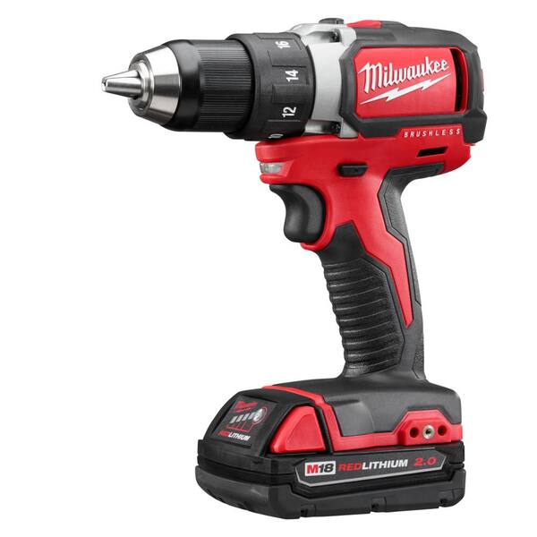 Milwaukee - M18 18-Volt Lithium-Ion Brushless Cordless 1/2 in. Compact Drill/Driver Kit with (1) 2.0Ah Battery, Charger and Tool Bag