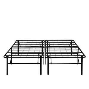 18 in. Black Platform Metal No Box Spring Needed Mattress Frame Bed California King Size Platform Bed with Storage Space